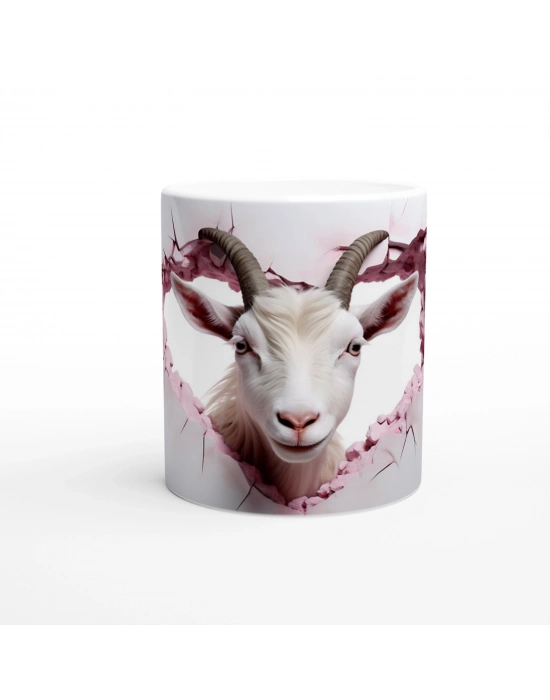 Kalp Şeklinde Duvarı Delen Keçi Temalı Baskılı Kupa Bardak