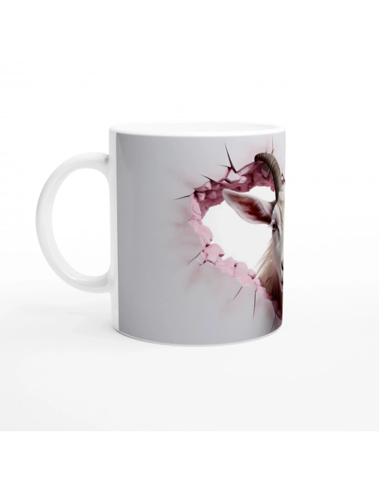 Kalp Şeklinde Duvarı Delen Keçi Temalı Baskılı Kupa Bardak