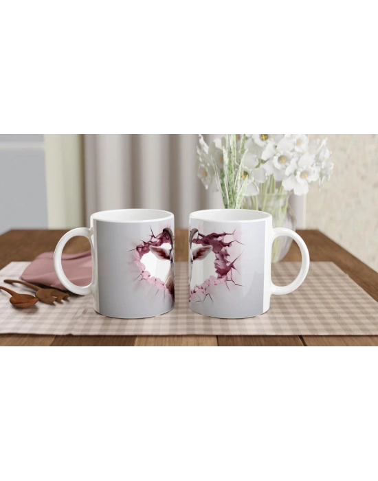 Kalp Şeklinde Duvarı Delen Keçi Temalı Baskılı Kupa Bardak