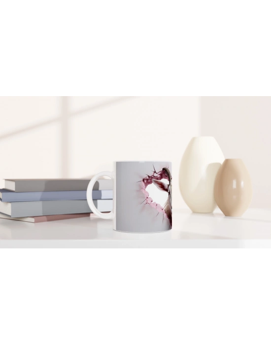 Kalp Şeklinde Duvarı Delen Keçi Temalı Baskılı Kupa Bardak