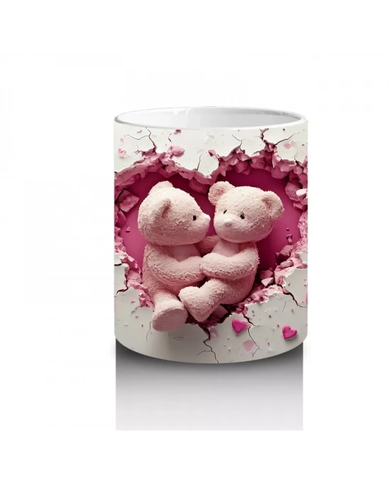 Kalp Şeklinde Peluş Oyuncak Çifti – Baskılı Kahve Kupası