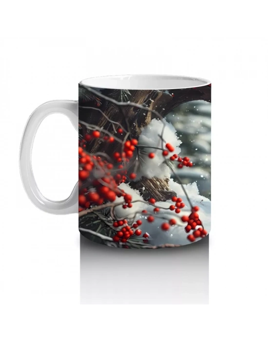 Kalp Şeklindeki Ağaç Kovuklarında Kırmızı Kardinal – Baskılı Kahve Kupası