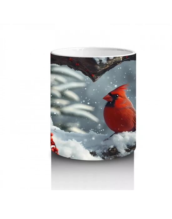 Kalp Şeklindeki Ağaç Kovuklarında Kırmızı Kardinal – Baskılı Kahve Kupası
