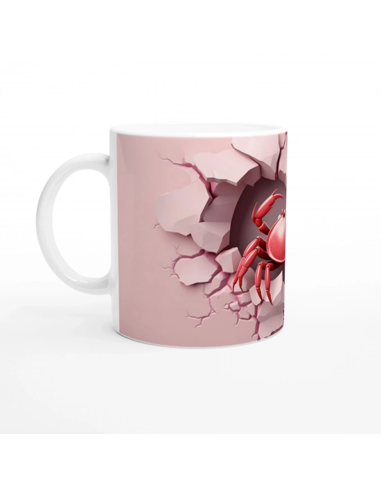 Kalp Şeklindeki Çatlak Duvar Arasından Bakan Yengeç Temalı Baskılı Kupa Bardak