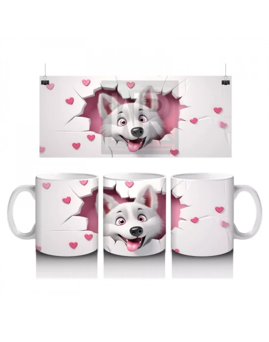 Kalp Şeklindeki Çatlakta Bakan Sevimli Kurt – Baskılı Kahve Kupası