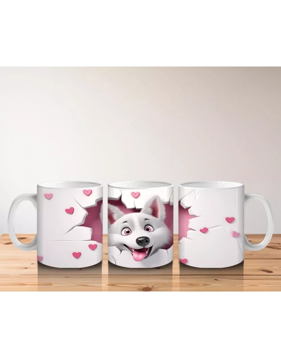 Kalp Şeklindeki Çatlakta Bakan Sevimli Kurt – Baskılı Kahve Kupası