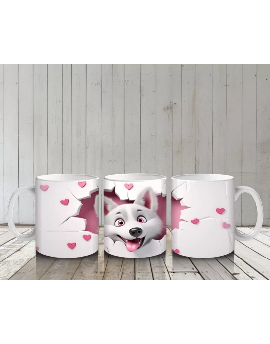 Kalp Şeklindeki Çatlakta Bakan Sevimli Kurt – Baskılı Kahve Kupası