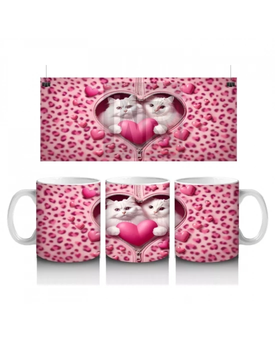 Kalp Şeklindeki Çatlakta İki Sevimli Kedi – Baskılı Kahve Kupası