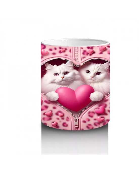 Kalp Şeklindeki Çatlakta İki Sevimli Kedi – Baskılı Kahve Kupası