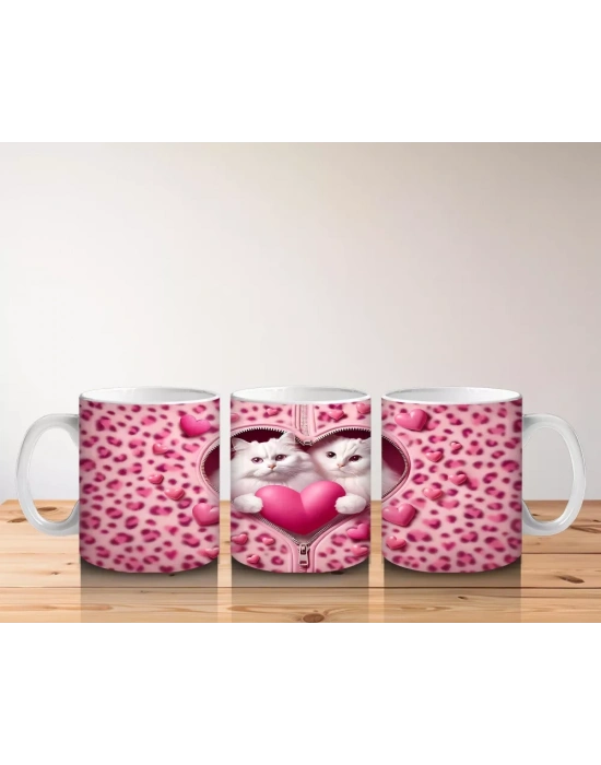 Kalp Şeklindeki Çatlakta İki Sevimli Kedi – Baskılı Kahve Kupası