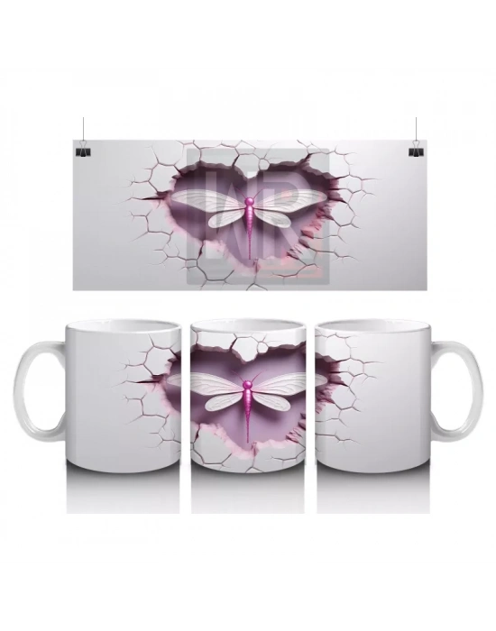 Kalp Şeklindeki Çatlakta Lila Renkli Kelebek – Baskılı Kahve Kupası
