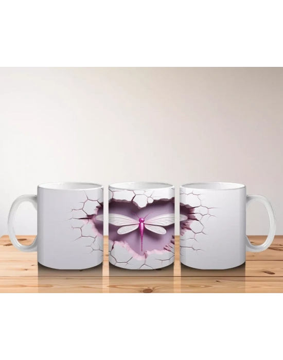 Kalp Şeklindeki Çatlakta Lila Renkli Kelebek – Baskılı Kahve Kupası