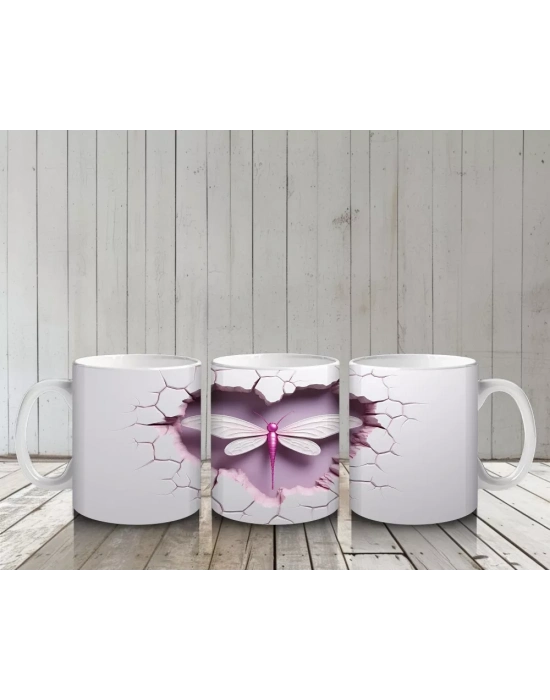 Kalp Şeklindeki Çatlakta Lila Renkli Kelebek – Baskılı Kahve Kupası