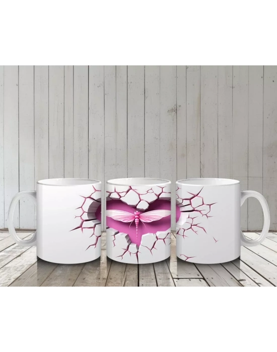 Kalp Şeklindeki Çatlakta Pembe Yusufçuk – Baskılı Kahve Kupası