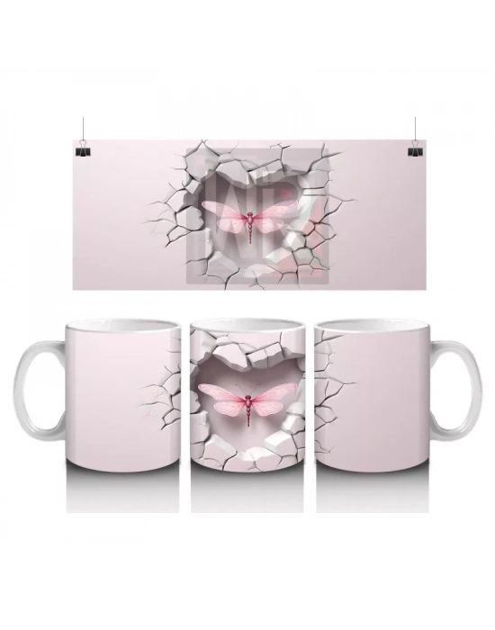 Kalp Şeklindeki Çatlakta Pembe Yusufçuk Silueti – Baskılı Kahve Kupası