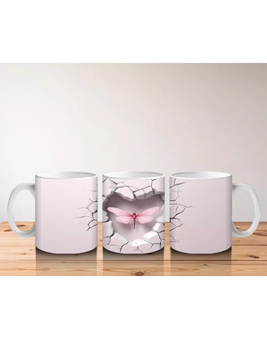 Kalp Şeklindeki Çatlakta Pembe Yusufçuk Silueti – Baskılı Kahve Kupası