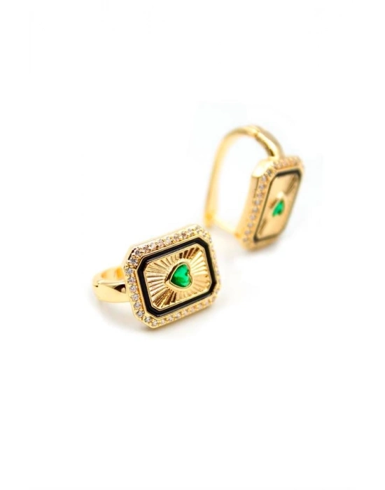 Kalp Taşlı Küpe - Yeşil