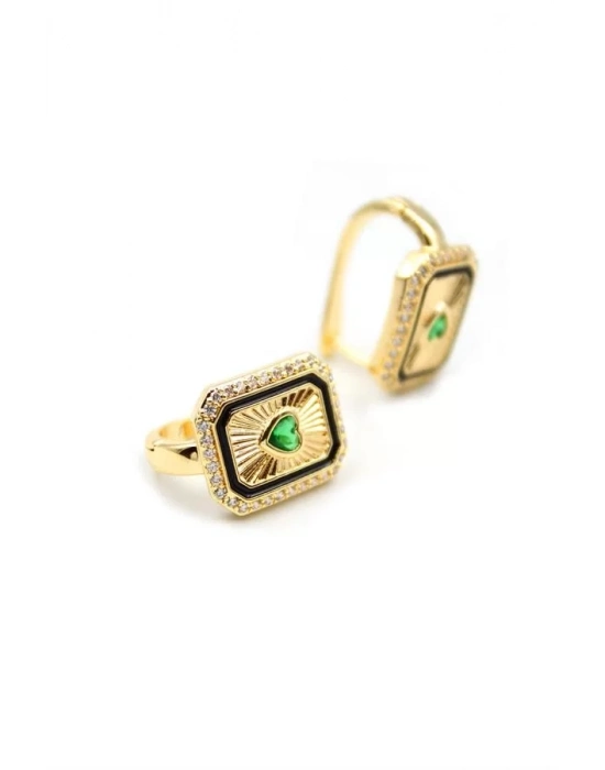 Kalp Taşlı Küpe - Yeşil