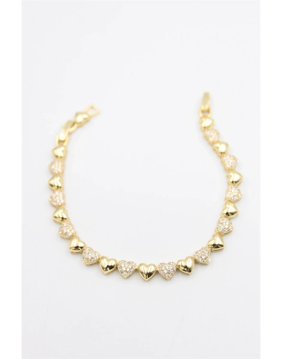 Kalp Taşlı Vip Bileklik - Altın