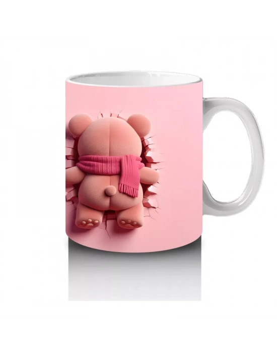 Kalp Tutan Ayıcık Maskot ve Arka Görünümü – Baskılı Kahve Kupası