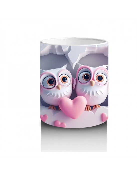 Kalp Tutan İki Sevimli Baykuş – Baskılı Kahve Kupası