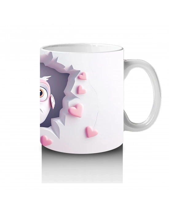 Kalp Tutan İki Sevimli Baykuş – Baskılı Kahve Kupası