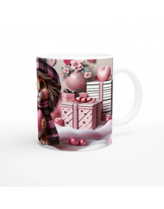 Kalp Tutan Şapkalı Aslan Yavrusu Temalı Baskılı Kupa Bardak