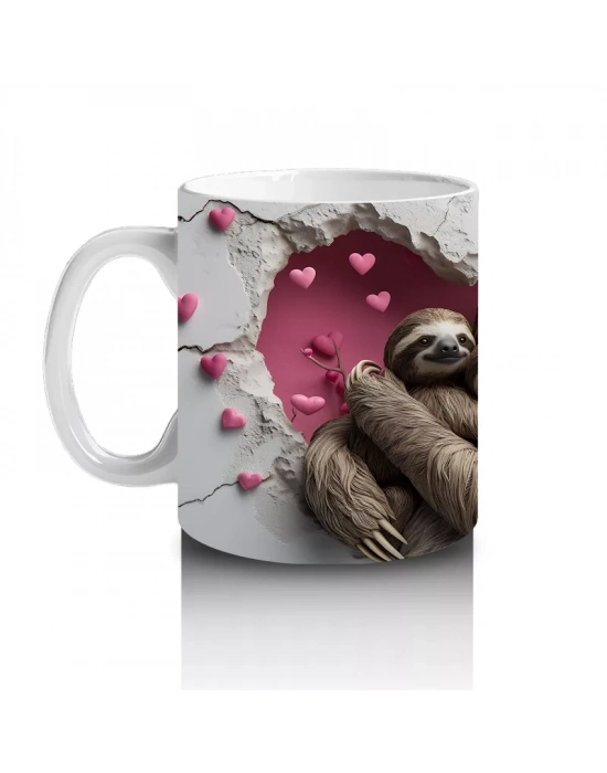 Kalp Tutan Şapkalı Sevimli Tembel Hayvan – Baskılı Kahve Kupası