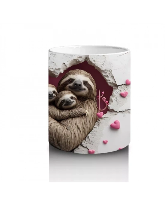 Kalp Tutan Şapkalı Sevimli Tembel Hayvan – Baskılı Kahve Kupası