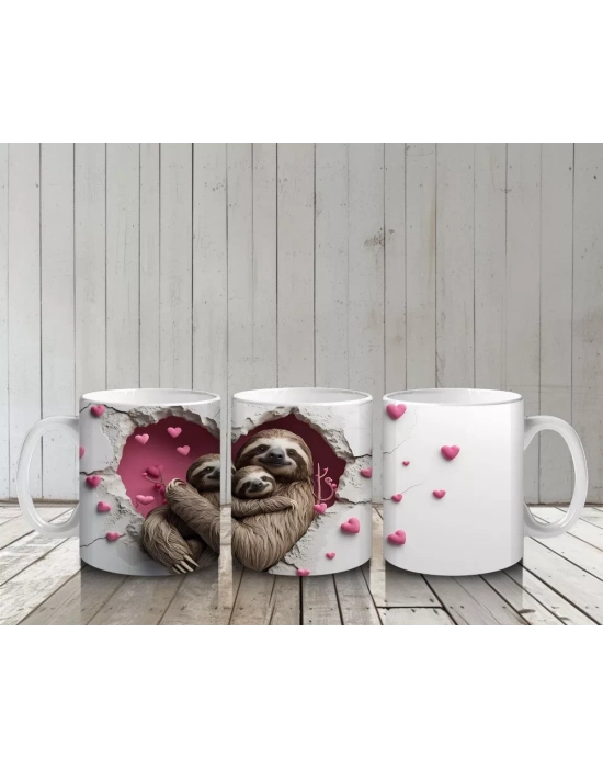 Kalp Tutan Şapkalı Sevimli Tembel Hayvan – Baskılı Kahve Kupası