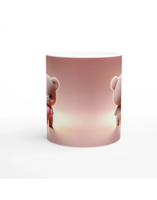 Kalp Tutan Sevimli Ayıcık Temalı Baskılı Kupa Bardak