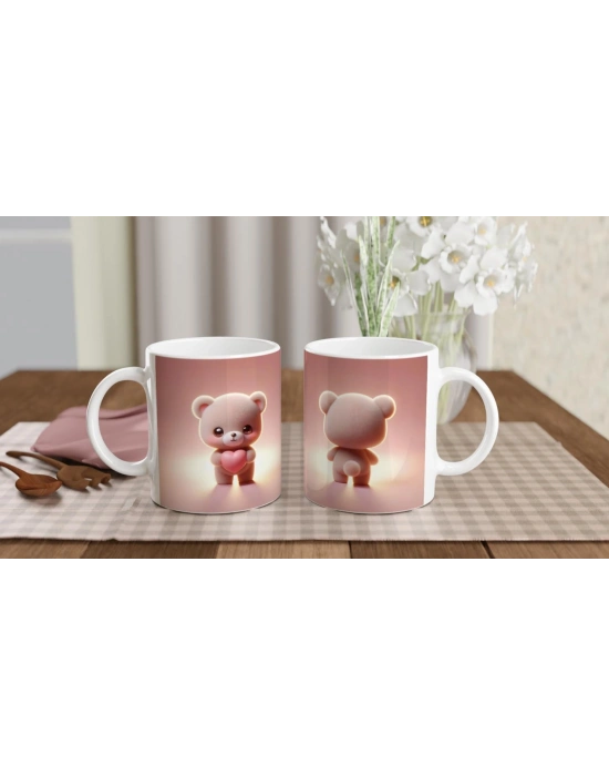 Kalp Tutan Sevimli Ayıcık Temalı Baskılı Kupa Bardak