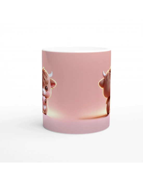 Kalp Tutan Sevimli Buzağı Temalı Baskılı Kupa Bardak