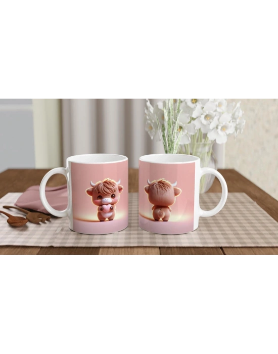 Kalp Tutan Sevimli Buzağı Temalı Baskılı Kupa Bardak