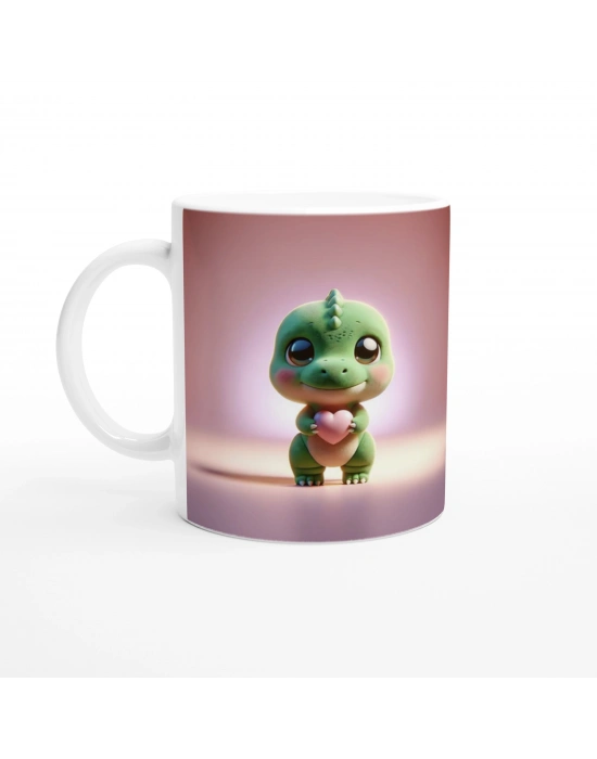 Kalp Tutan Sevimli Dinozor Temalı Baskılı Kupa Bardak