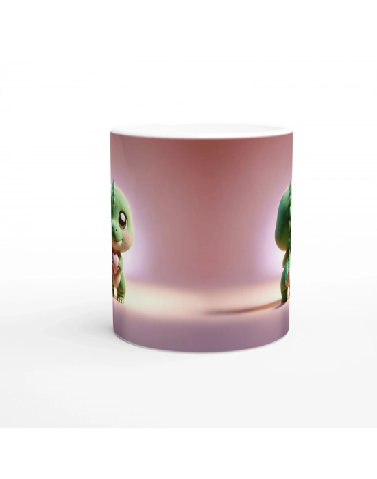 Kalp Tutan Sevimli Dinozor Temalı Baskılı Kupa Bardak