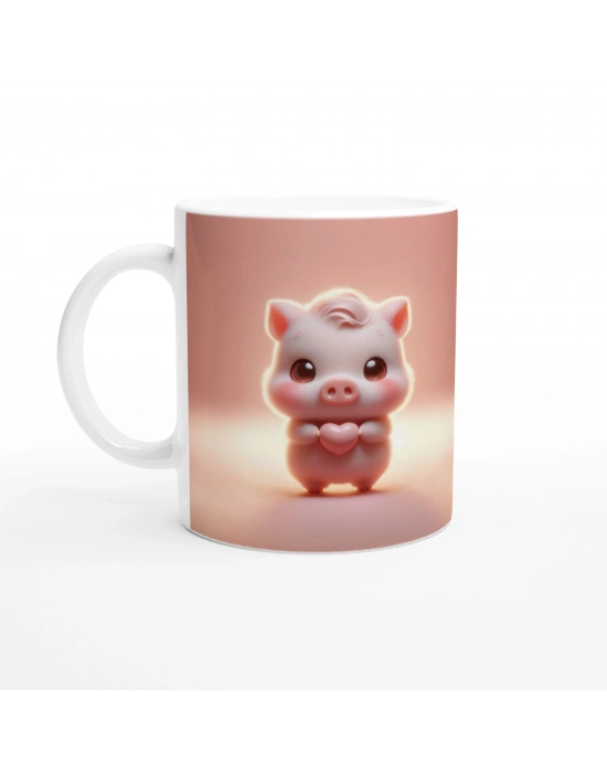 Kalp Tutan Sevimli Domuzcuk Temalı Baskılı Kupa Bardak