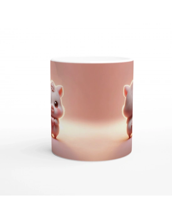 Kalp Tutan Sevimli Domuzcuk Temalı Baskılı Kupa Bardak