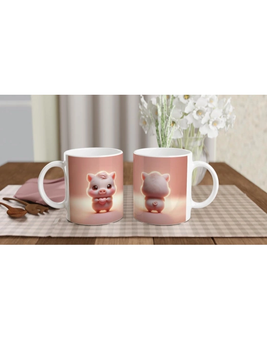 Kalp Tutan Sevimli Domuzcuk Temalı Baskılı Kupa Bardak