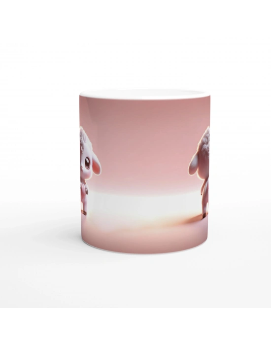 Kalp Tutan Sevimli Kuzu Temalı Baskılı Kupa Bardak