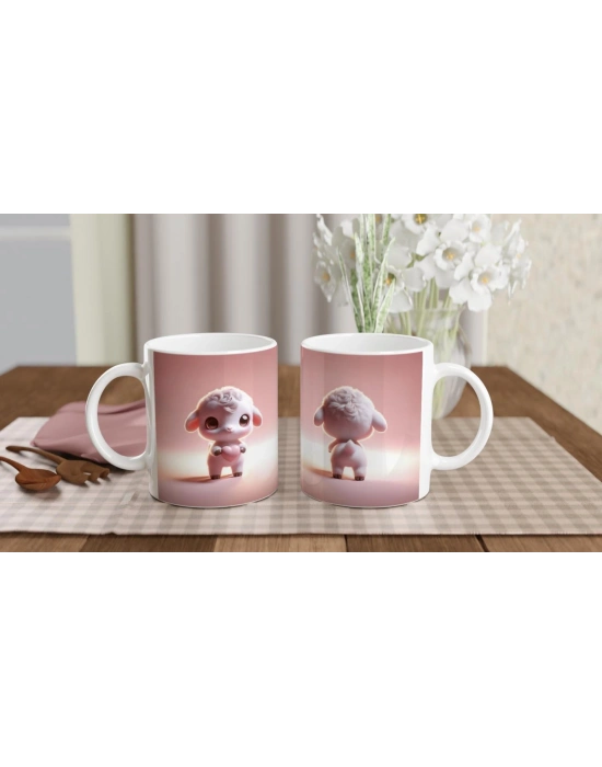 Kalp Tutan Sevimli Kuzu Temalı Baskılı Kupa Bardak