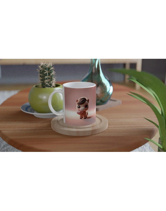 Kalp Tutan Sevimli Midilli Temalı Baskılı Kupa Bardak