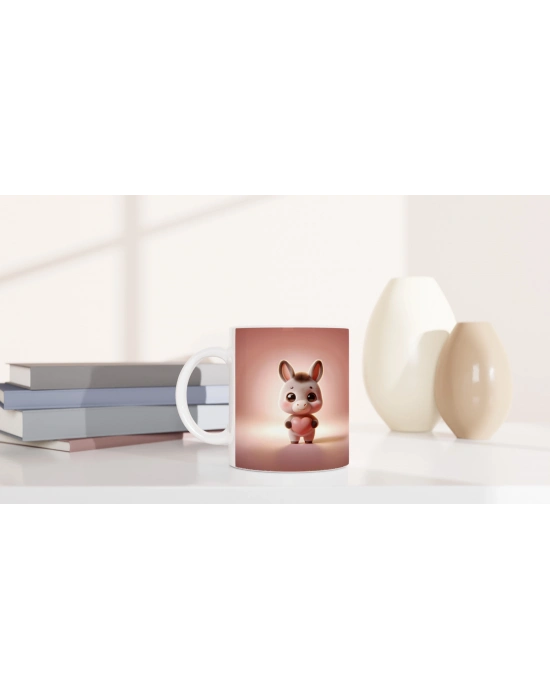 Kalp Tutan Sevimli Oyuncak Eşek Temalı Baskılı Kupa Bardak