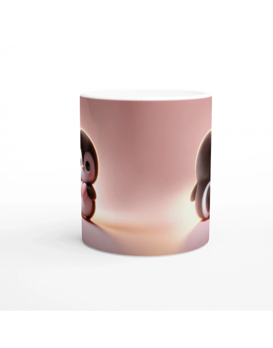 Kalp Tutan Sevimli Penguen Temalı Baskılı Kupa Bardak