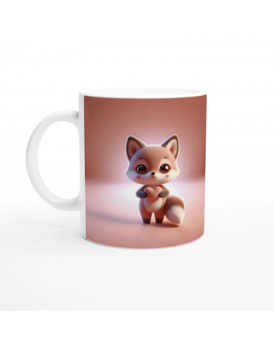 Kalp Tutan Sevimli Tilki Temalı Baskılı Kupa Bardak