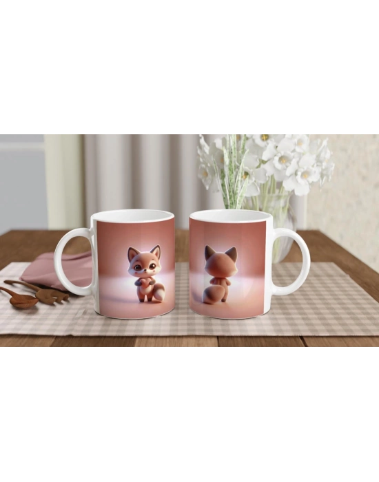 Kalp Tutan Sevimli Tilki Temalı Baskılı Kupa Bardak