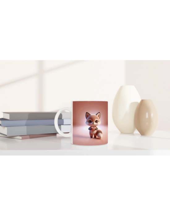 Kalp Tutan Sevimli Tilki Temalı Baskılı Kupa Bardak