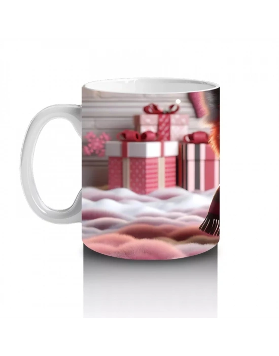 Kalp Tutarken Gülümseyen Kırmızı Panda – Baskılı Kahve Kupası