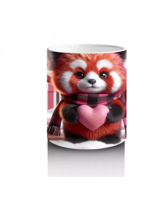 Kalp Tutarken Gülümseyen Kırmızı Panda – Baskılı Kahve Kupası