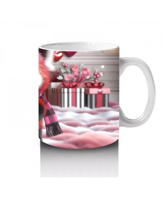 Kalp Tutarken Gülümseyen Kırmızı Panda – Baskılı Kahve Kupası